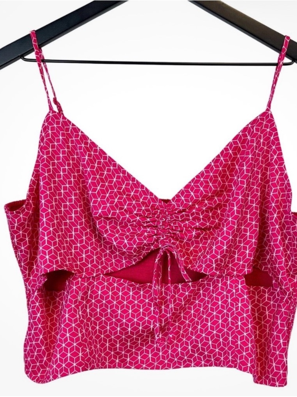 American Eagle Geometric Print Cut Out Pink/White Crop Tank, Size XL, NWOT